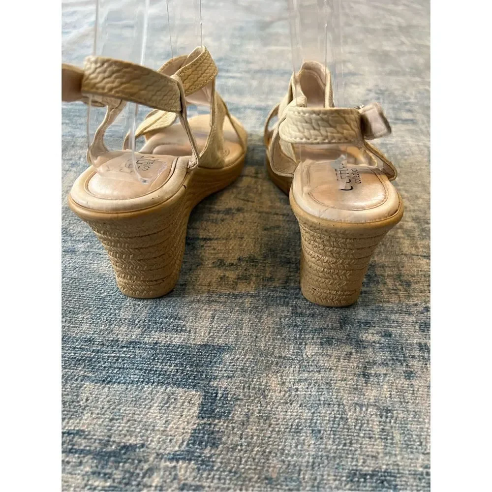 Ceres Collection Beige Strappy Wedge Sandals Size Approx 7